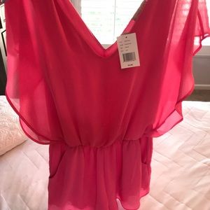 Bright pink short romper v-neck